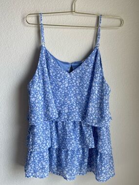 Blue Floral Tiered Spaghetti Strap Tank
